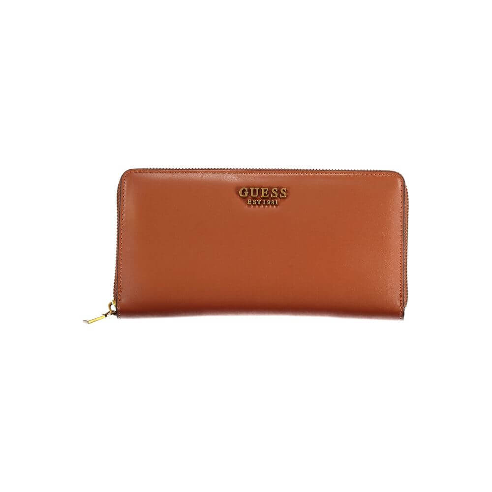 Guess Jeans Elegant Laurel Triple-Compartment Wallet in brown leather with zip closure