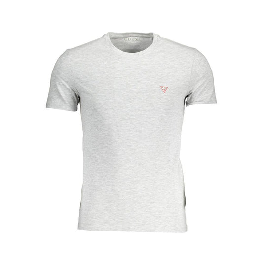 Guess Jeans Gray Cotton Men T-Shirt with crew neck and logo print, offering style and comfort in a sleek design.