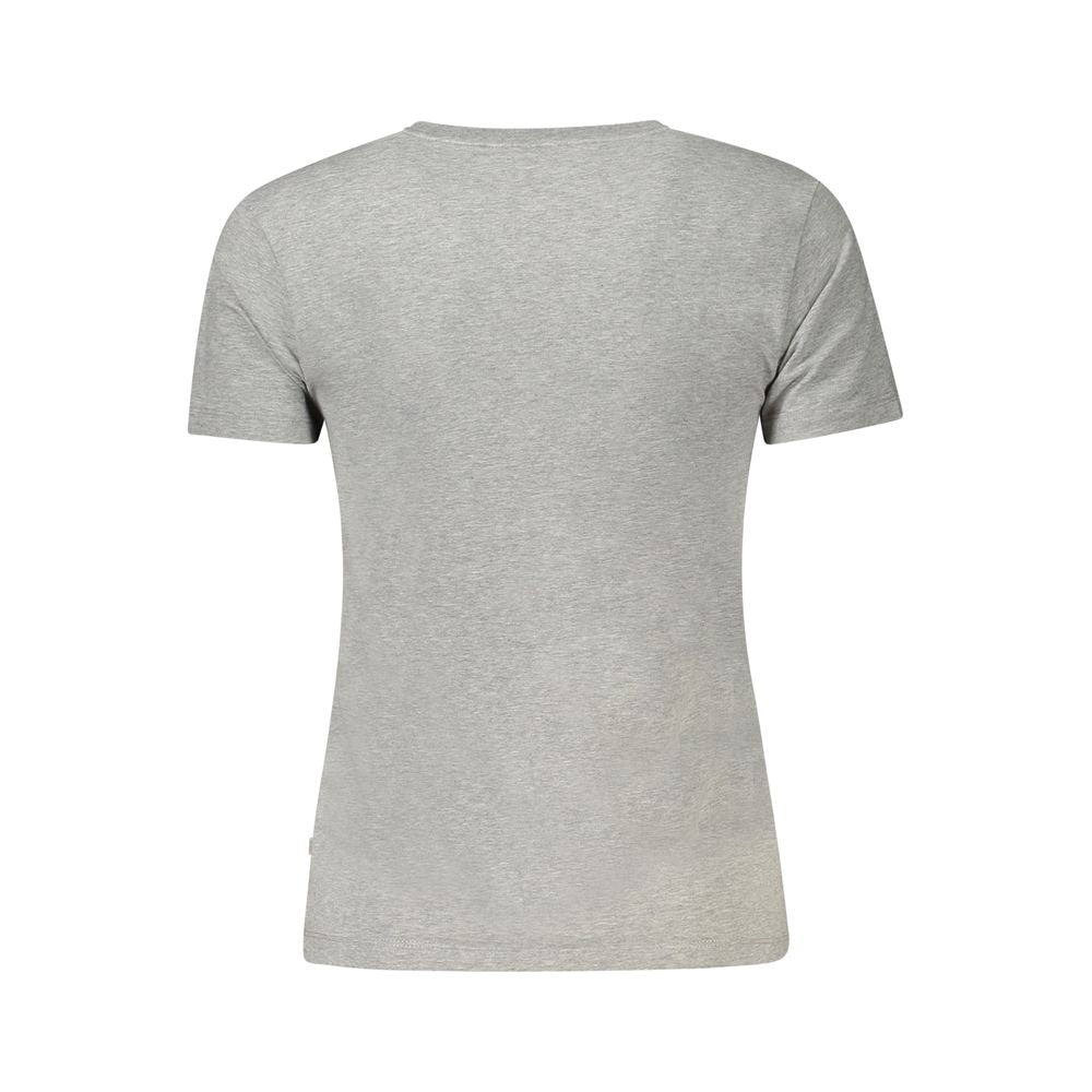 Back view of Guess Jeans Gray Cotton Women Top showcasing short sleeves and plain design.