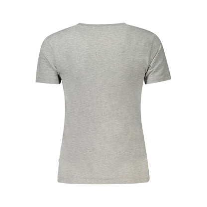 Back view of Guess Jeans Gray Cotton Women Top showcasing short sleeves and plain design.