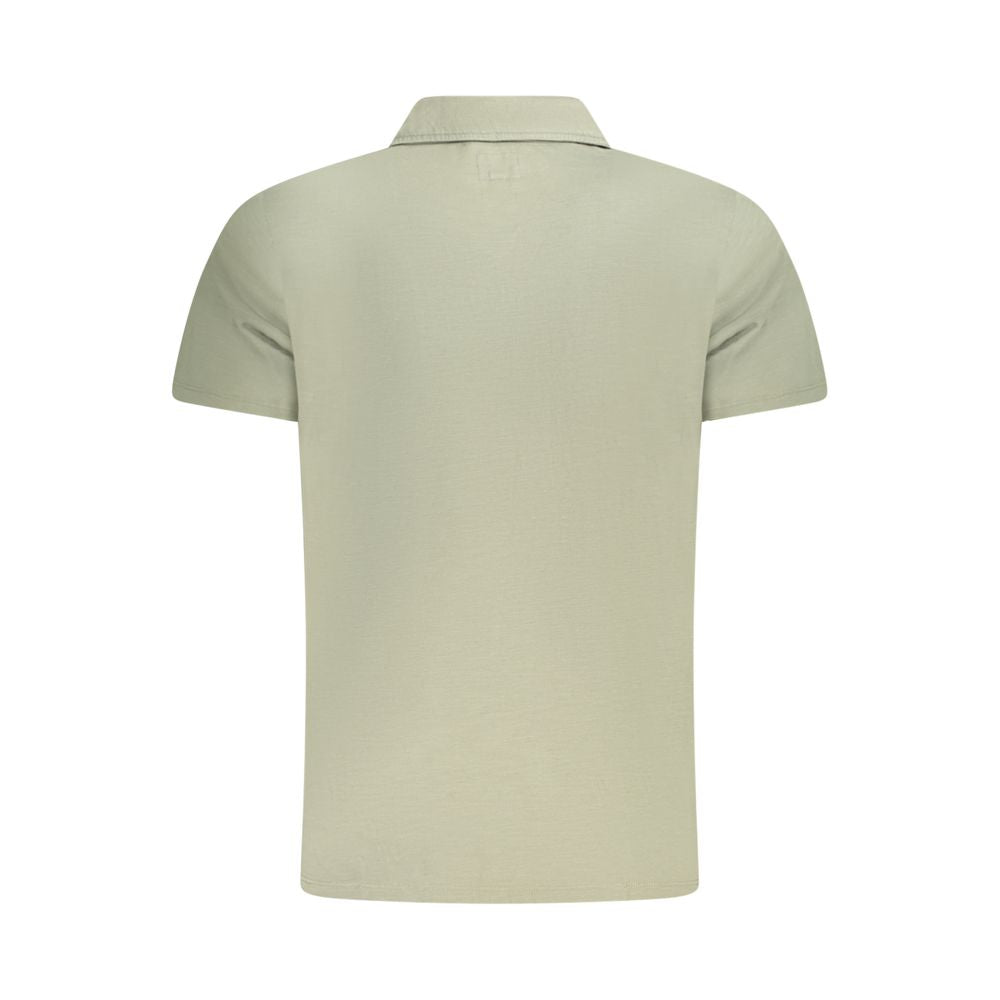 Back view of Guess Jeans Green Cotton T-Shirt, short sleeve, regular fit, V-neck with one pocket and logo applique.
