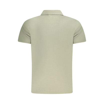 Back view of Guess Jeans Green Cotton T-Shirt, short sleeve, regular fit, V-neck with one pocket and logo applique.