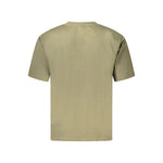 Back view of Guess Jeans Green Cotton T-Shirt with short sleeves, oversized fit, crew neck, and logo application in organic cotton.
