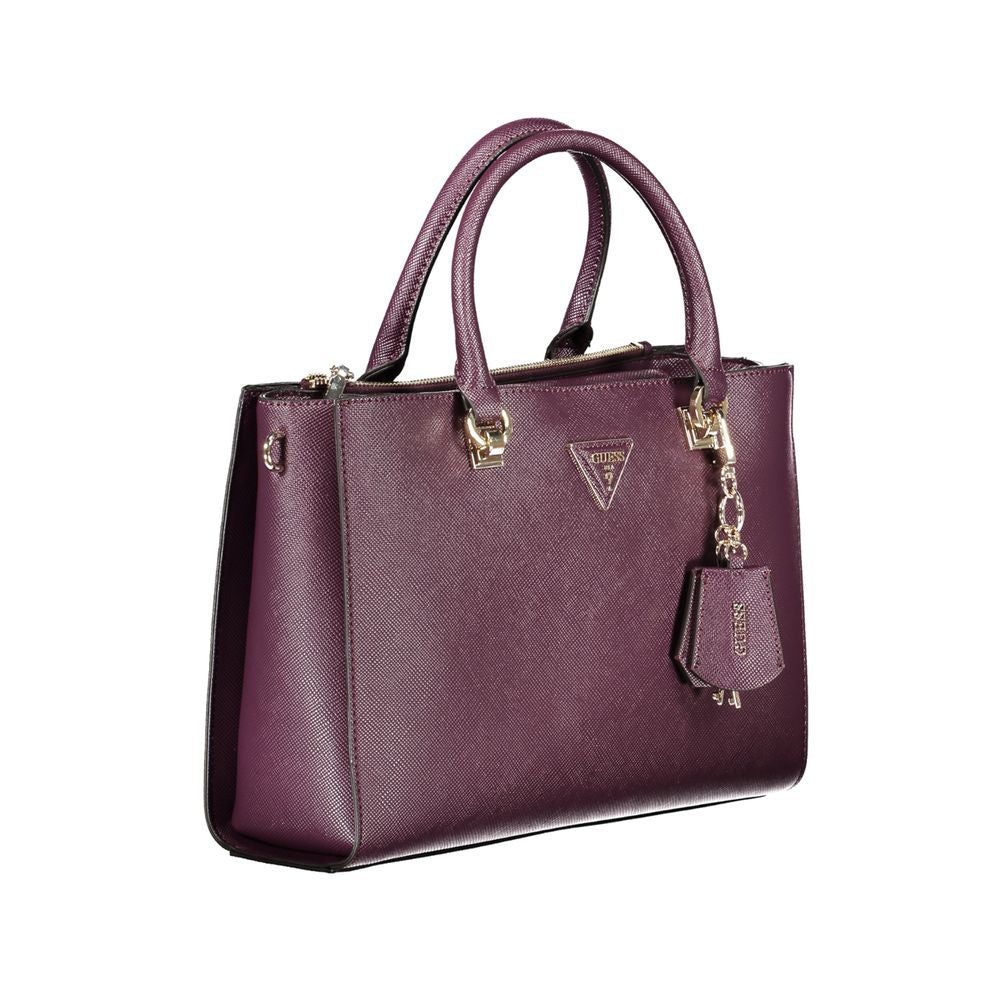 Guess Jeans Purple Polyethylene Handbag with adjustable strap, external pocket, and protective feet. Stylish and versatile accessory.
