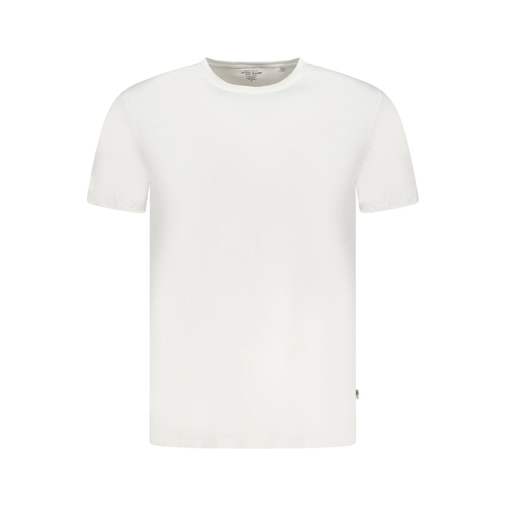 Guess Jeans White Elastane T-Shirt with short sleeves and crew neck logo design, perfect for casual wear.