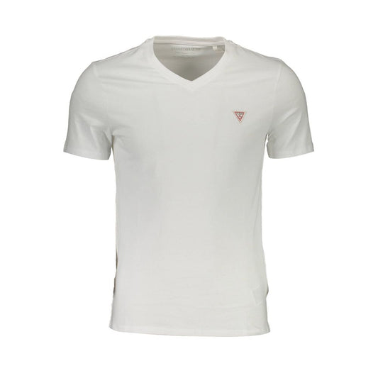 Guess Jeans White Organic Cotton Men T-Shirt with V-neck and logo, ideal for sustainable fashion and versatile style.