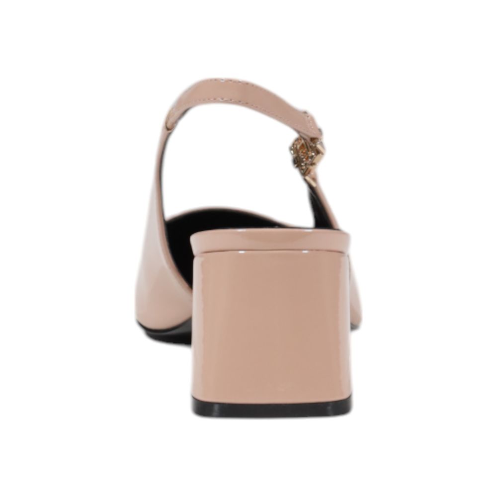 Back view of Guess Pink Polyethylene Platform Sandals with branded buckle and mid-height block heel in glossy finish.