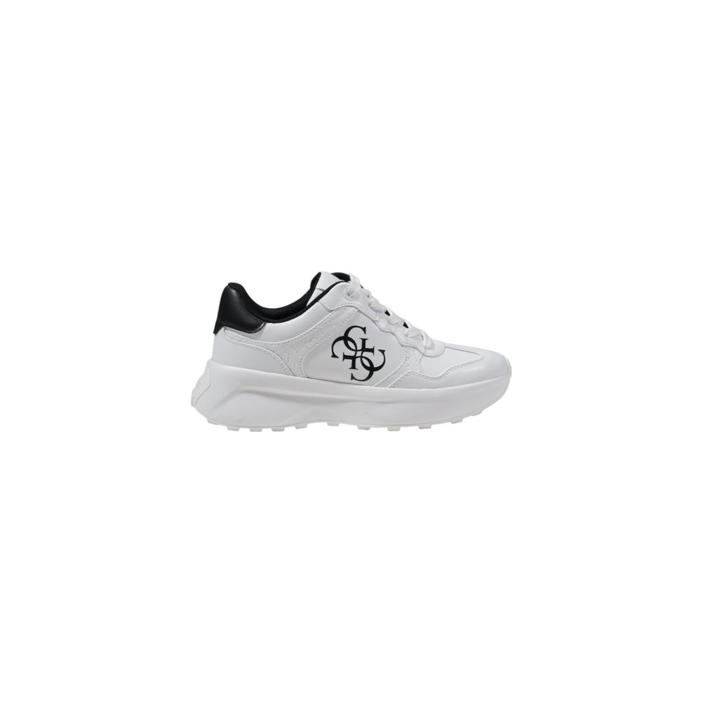 Guess White Polyethylene Chunky Sneakers with logo on the side, featuring durable polyurethane material and thick supportive sole.