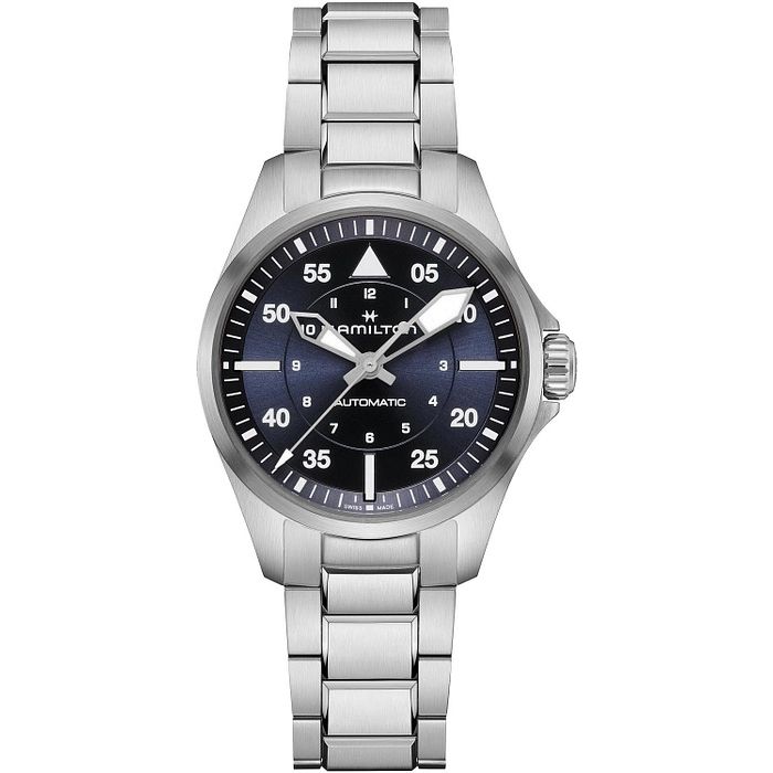 HAMILTON Mod. KHAKI AVIATION PILOT AUTO wristwatch, stainless steel case and strap, sapphire dial, water resistant 10 ATM, made in Switzerland.