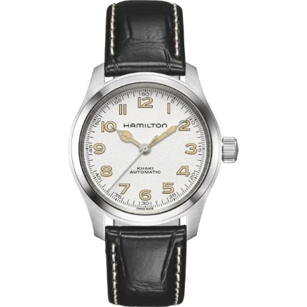 HAMILTON Mod. KHAKI FIELD MURPH wristwatch, stainless steel case, black leather strap, 38mm, sapphire dial, Swiss made, in official packaging.