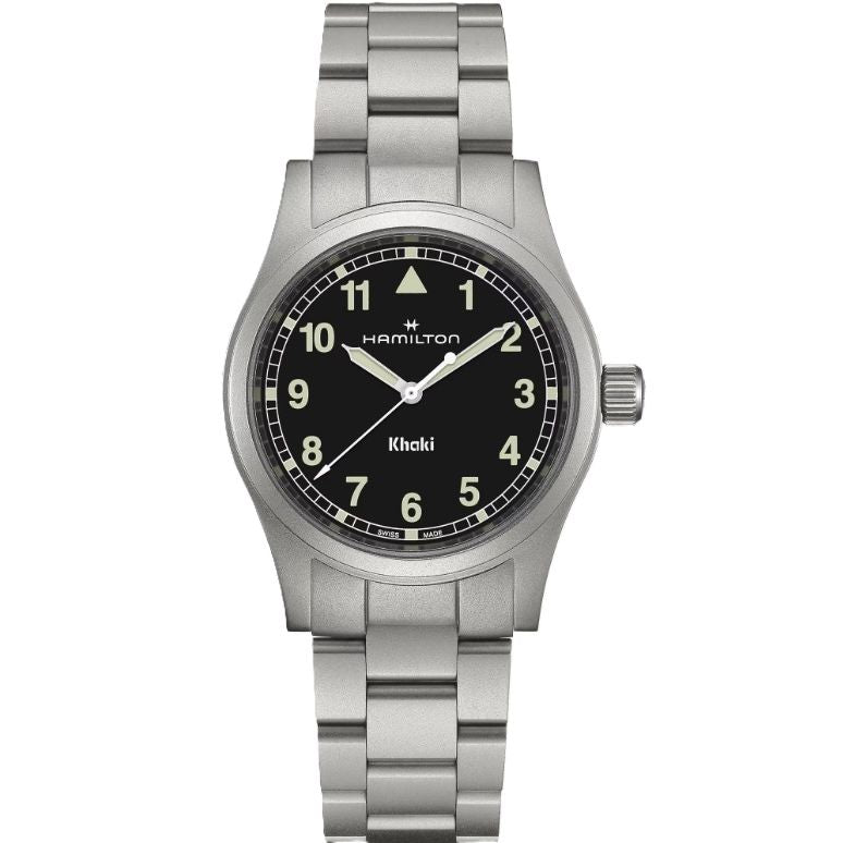HAMILTON Mod. KHAKI FIELD QUARTZ wristwatch - stainless steel case and bracelet, 38 mm, water resistant, Swiss made, official packaging