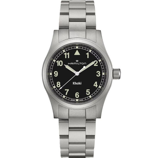 HAMILTON Mod. KHAKI FIELD QUARTZ wristwatch - stainless steel case and bracelet, 38 mm, water resistant, Swiss made, official packaging