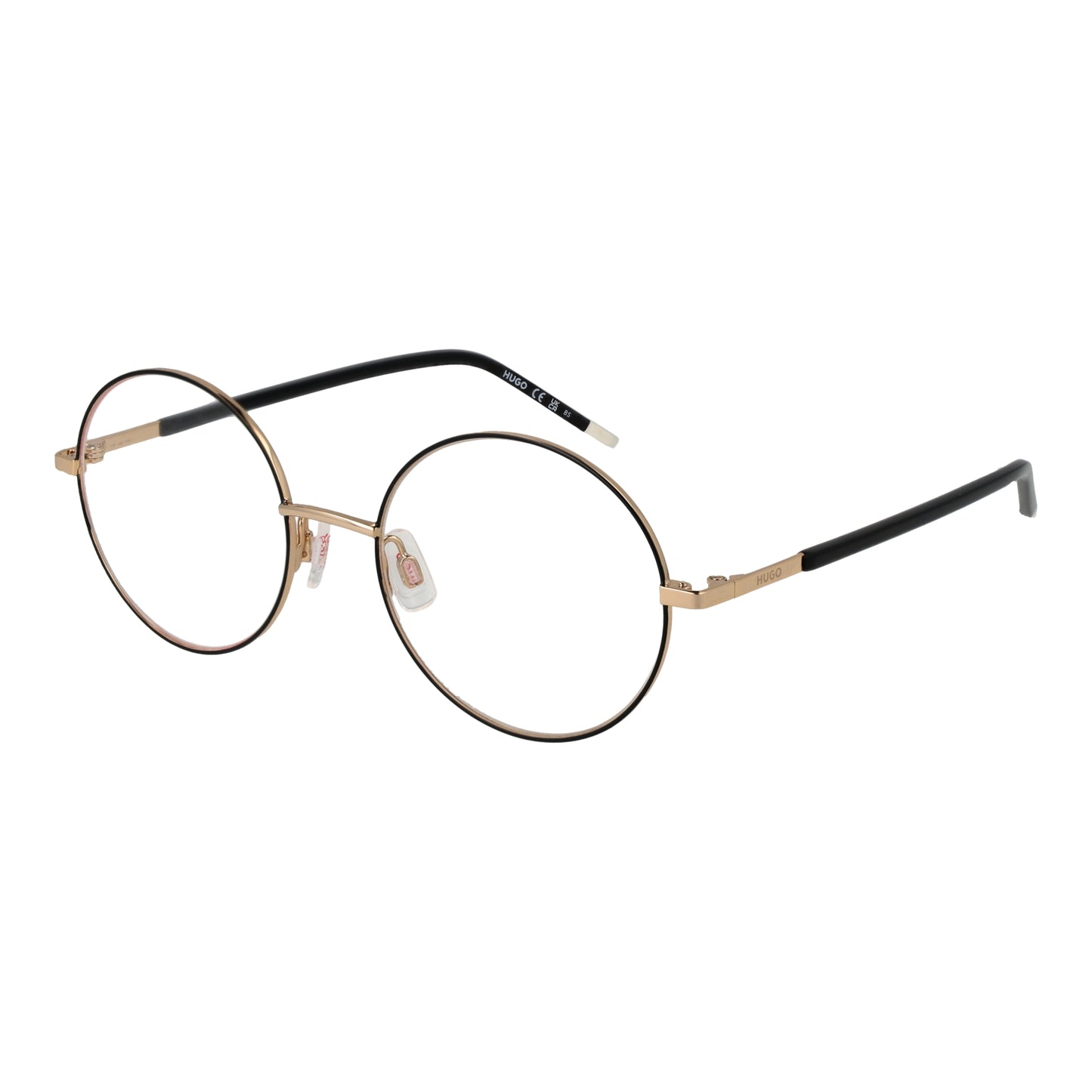 HUGO MOD. HG 1240 512M2 round eyeglasses for ladies with gold frame and black temples.