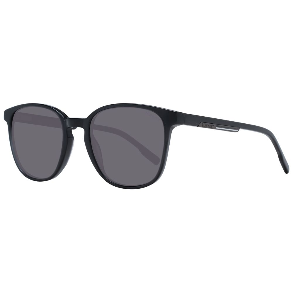 Hackett Black Men Sunglass with black acetate frame and grey plastic lenses, offering 100% UVA & UVB protection, round style, full-rim design.