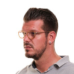 Man wearing Hackett Brown Men Optical Frames with full-rim brown plastic frame, shown in side profile.