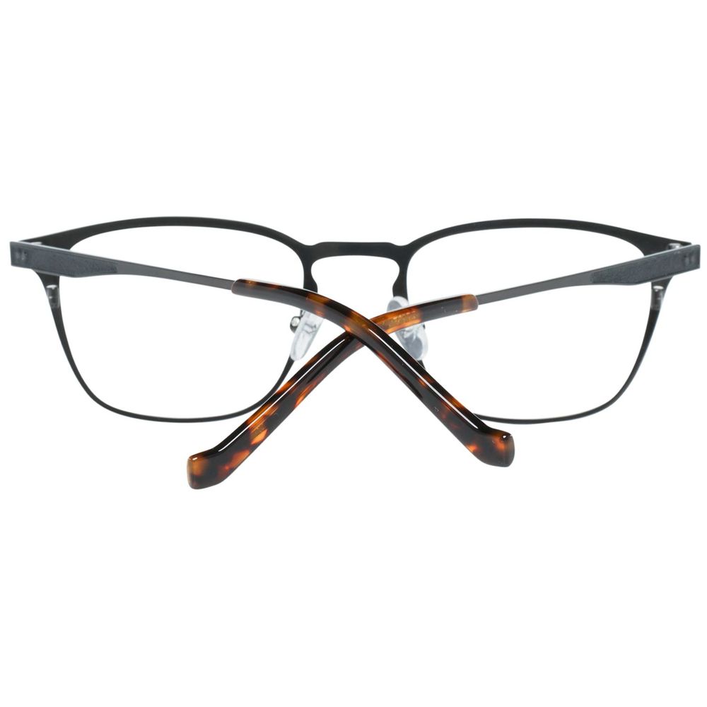 Front view of Hackett Gray Metal Frames with tortoiseshell temple tips, stylish eyewear for men, featuring durable metal construction.