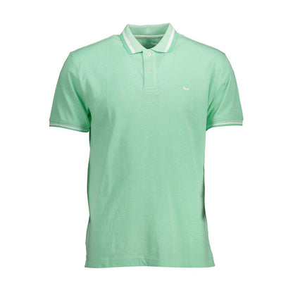 Harmont & Blaine Green Cotton Men Polo Shirt with contrasting details and logo, regular fit short sleeve in a crisp green hue.