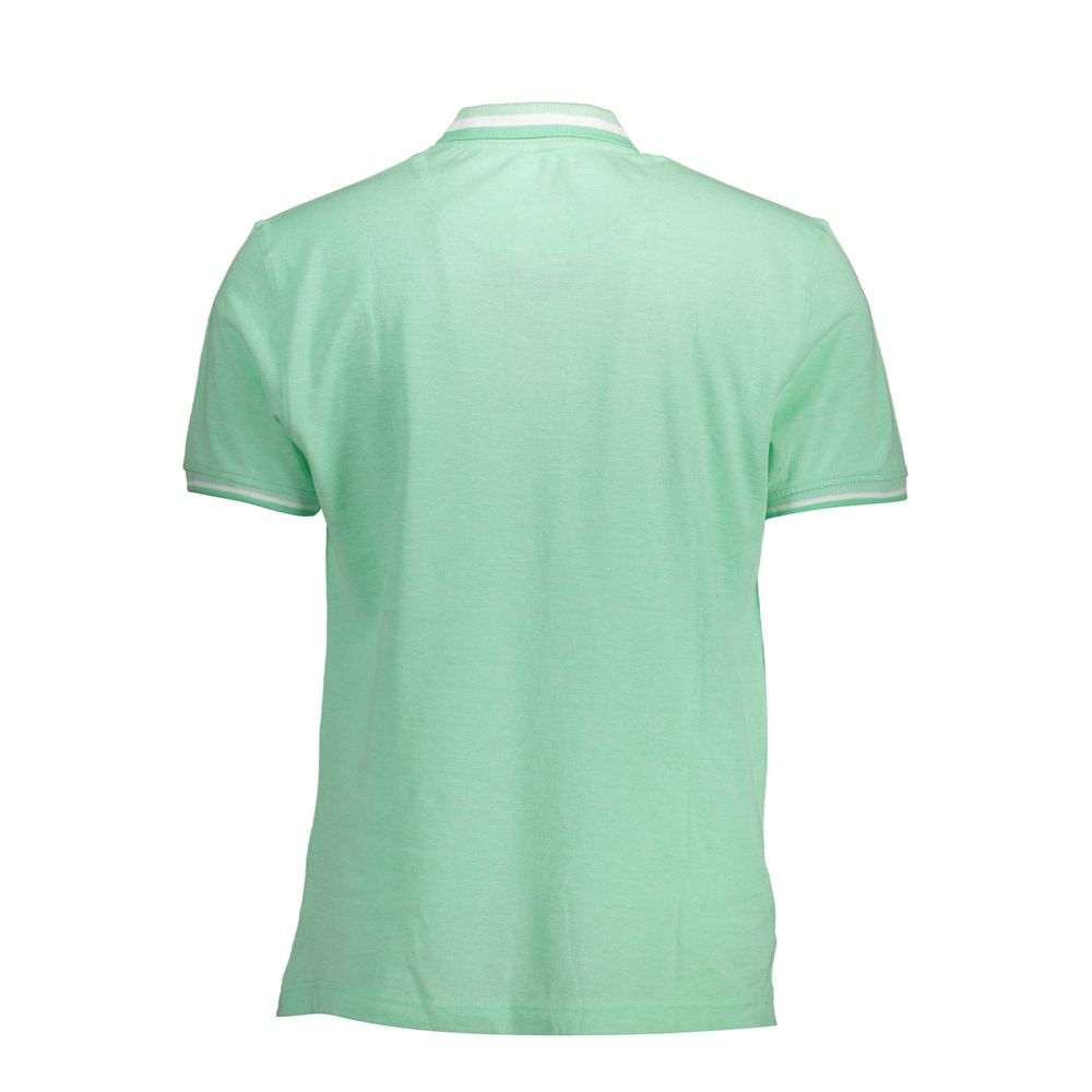 Harmont & Blaine Green Cotton Men Polo Shirt, back view showcasing short sleeves and crisp green color.