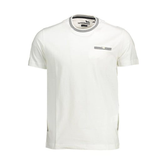 Harmont & Blaine White Cotton Men T-Shirt with crew neck and logo pocket, showcasing casual style and comfort.