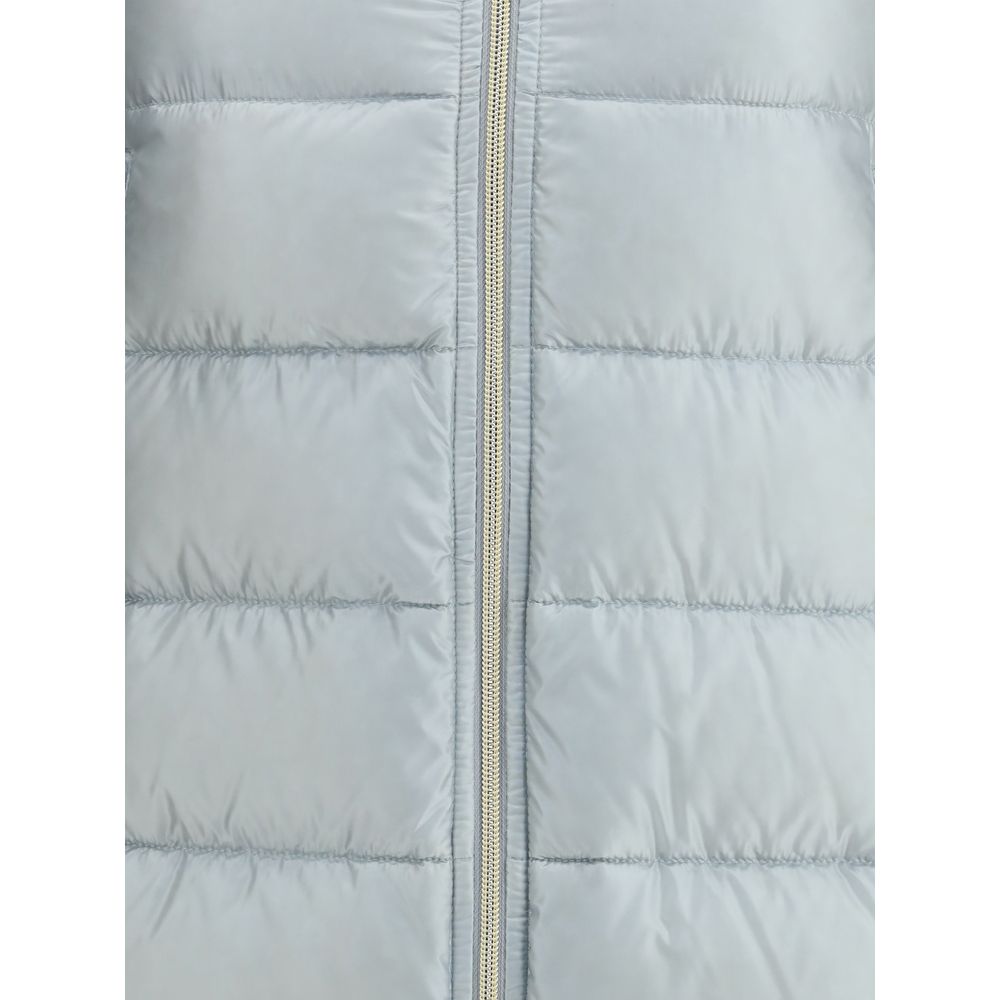 Herno Light Blue Polyester Coat with double-slider zipper detail, highlighting contemporary style and functionality.