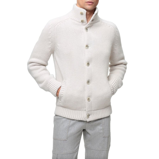 Herno White Wool Men's Jacket with button closure and welt pockets, showcasing Italian luxury fashion and contemporary elegance.