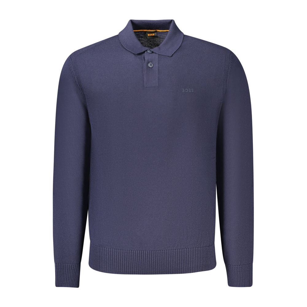 Hugo Boss Blue Wool Mens Sweater in stylish blue with classic Hugo Boss embroidery, made of a warm wool-acrylic blend. Perfect for refined style.