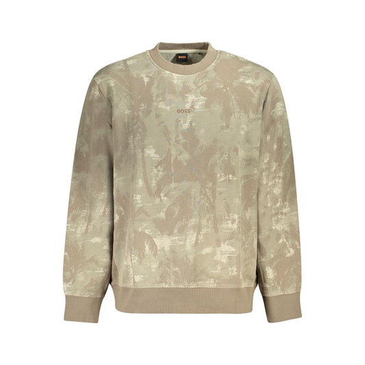 Hugo Boss Brown Cotton Men Sweater with embroidery and contrasting details, featuring the signature logo, perfect for refined comfort.