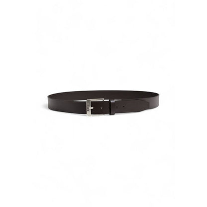 Hugo Boss Brown Leather Regular Belt with polished metal buckle, perfect for formal and casual outfits.