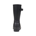 Hunter Black Recycled Polyester Ankle boot with adjustable buckle, back view showcasing waterproof design.