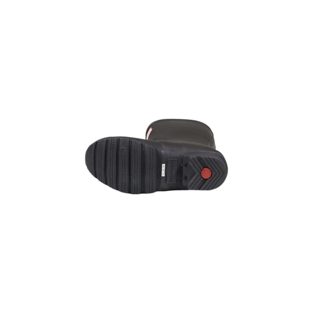 Hunter Black Recycled Polyester Ankle boots sole view showcasing durable grip pattern and waterproof design for urban conditions.