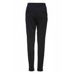 ICHI Black Polyester Pant, back view of women's cigarette trousers with elastic waistband and slim fit design.