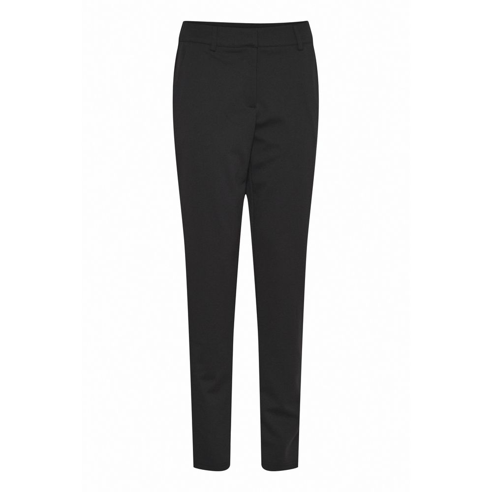 ICHI Black Recycled Polyester Pant - women's cigarette trousers in black with a sustainable and elegant design for office wear.