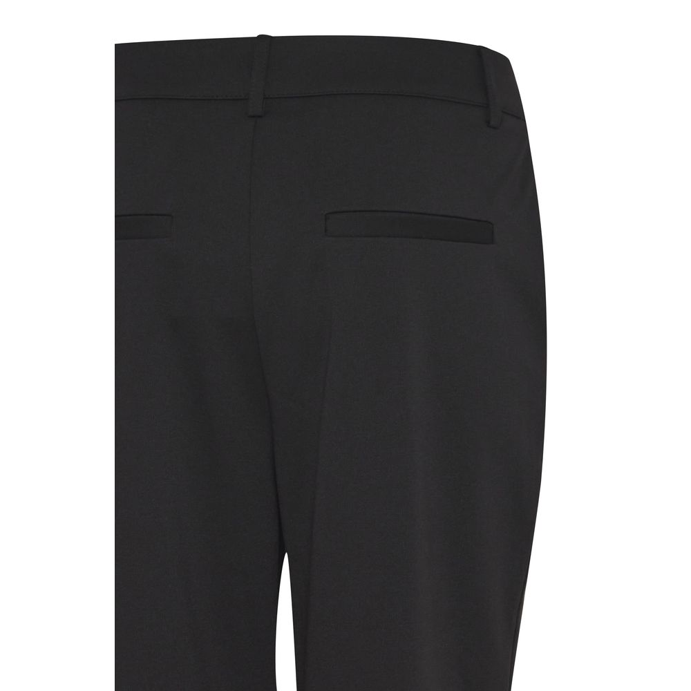 Back view of ICHI Black Recycled Polyester Pant showcasing sleek cigarette cut and fine detailing.
