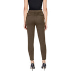 Back view of woman wearing ICHI Green Polyester Skinny Pant, fall/winter collection, women's pants with 73% polyester, 25% viscose, 2% elastane.