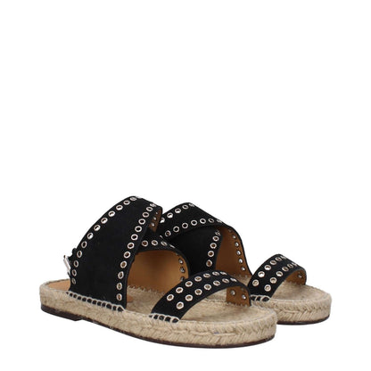 Isabel Marant Black Leather Sandals with silver studs, open toe, buckle closure, flat leather sole, MPN EP0003FAB1C02S01BK