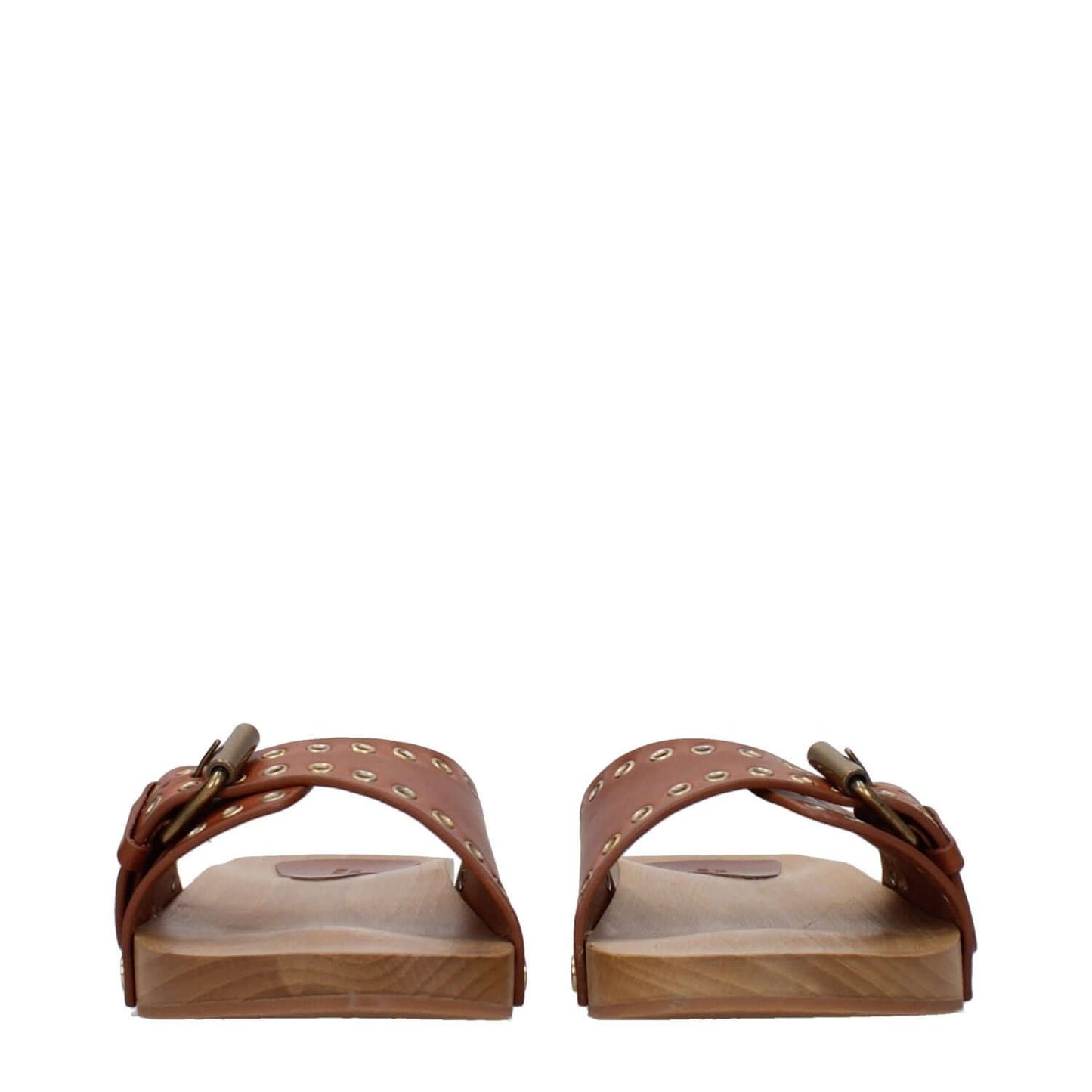Isabel Marant Brown Leather Slippers, open toe with buckle closure, casual low and flat heel design, ideal for style and comfort.