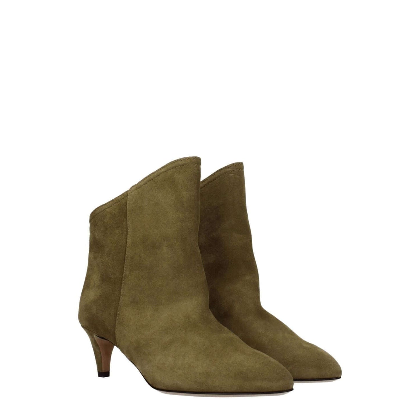 Isabel Marant Gray Leather Ankle Boots with suede texture, mid heels, and pointy toe in turtledove color. MPN BO0024FAA1A32S50TA.