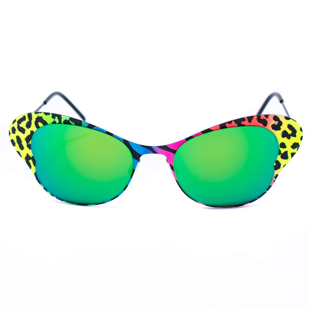 Italia Independent Multicolor Metal Sunglasses with green lenses and colorful leopard print frame design.