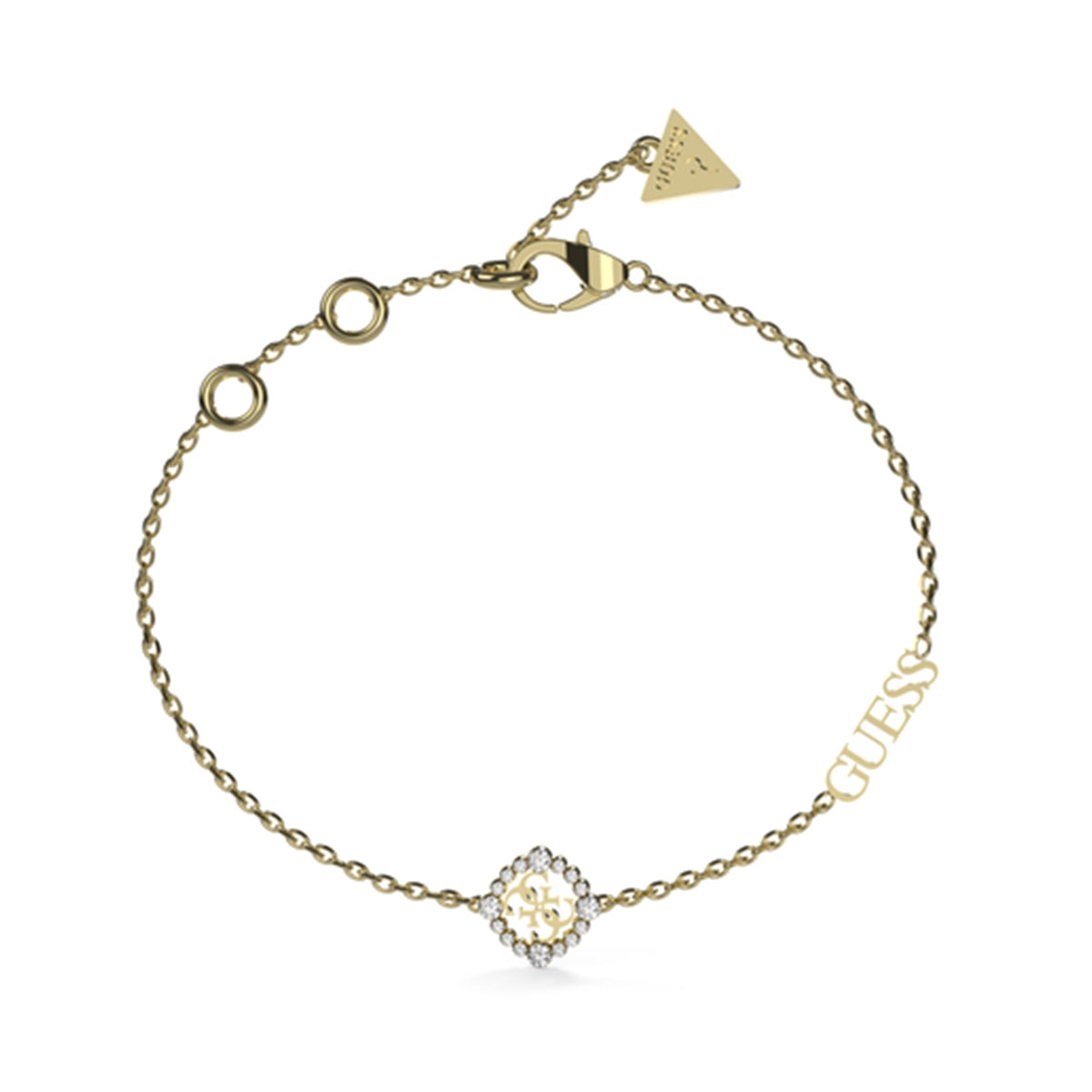 Gold bracelet featuring GUESS JEWELS JEWELRY Mod. JUBB04644JWYGS design with crystal centerpiece.