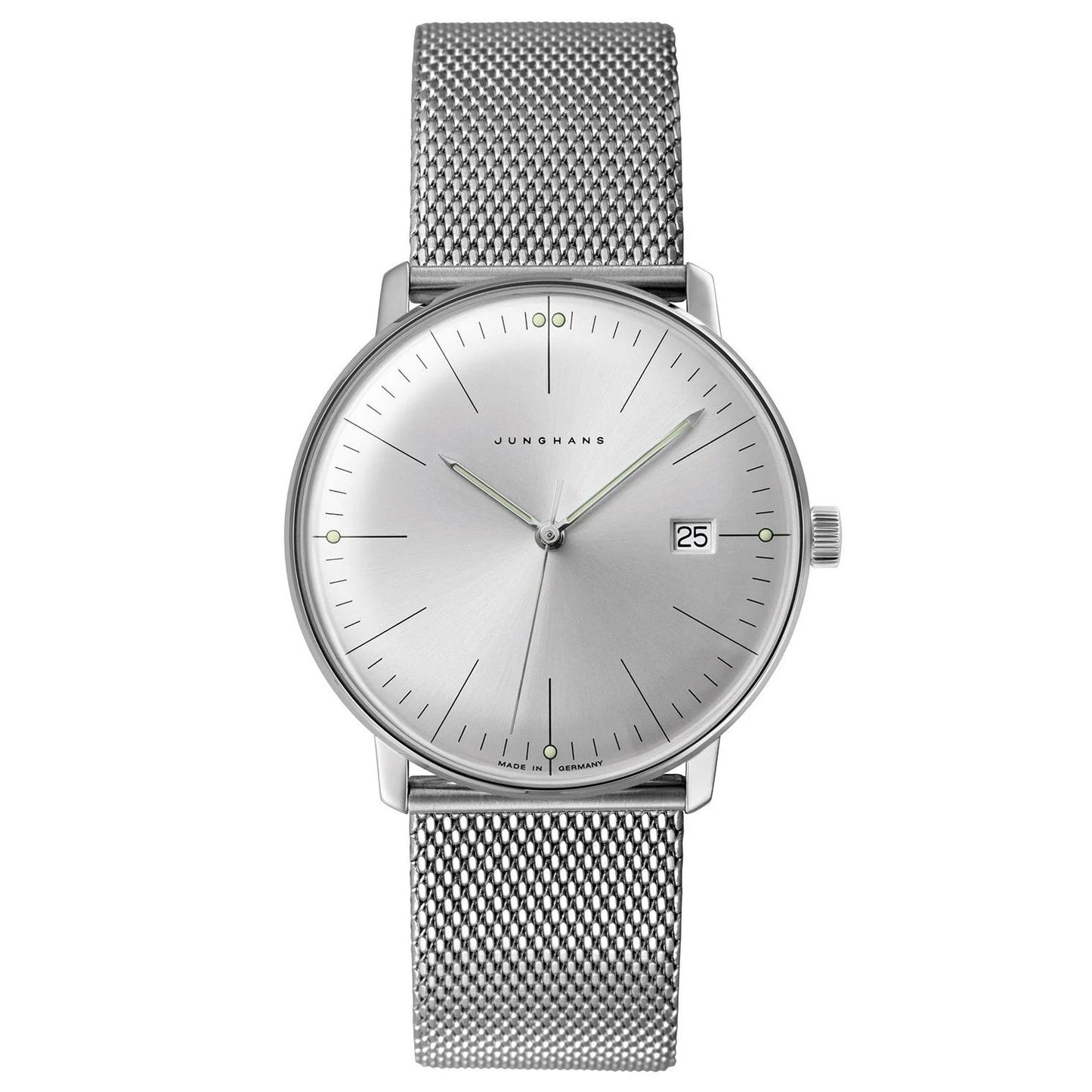 JUNGHANS MOD. 041_4463-46 elegant silver watch with mesh strap and classic design.
