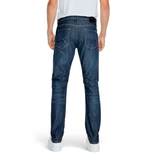 Back view of Jack Jones Blue Cotton Relaxed Fit Jean for men, part of the Fall/Winter collection, made from 100% cotton.