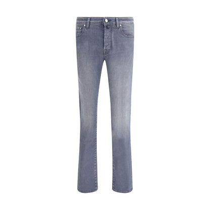 Jacob Cohen Gray Cotton Slim Fit Jeans featuring a tailored slim cut, five-pocket design, and button closure, perfect for casual style.