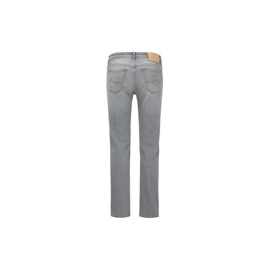 Back view of Jacob Cohen Sleek Slim Fit Grey Denim jeans showing classic design and luxurious details.