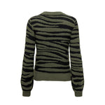 Jacqueline De Yong Green Nylon Sweater with animal print design, crew neck, perfect for autumn fashion, made from nylon, viscose, and polyester.