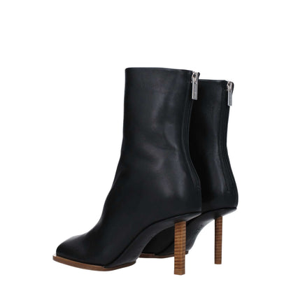 Jacquemus Black Leather Ankle Boots with zip closure and high heel, featuring a square toe and leather sole, style casual.