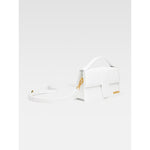 Jacquemus Le Grand Bambino White Bag with gold hardware, leather material, adjustable strap, small handle, and branded logo
