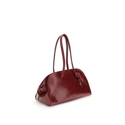 Jacquemus Red Calf Leather Bos Taurus Shoulder Bag with double-zip closure and tubular handles, featuring a vintage glossy finish.