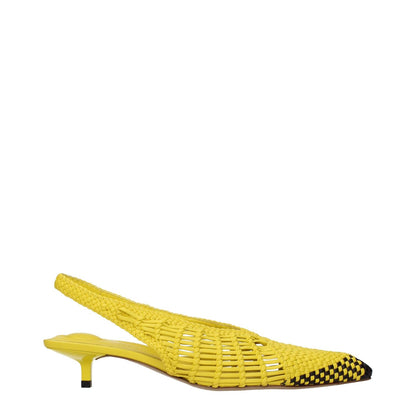 Jacquemus Yellow Leather Sandals in woven design, side view showing unique craftsmanship and contemporary style.