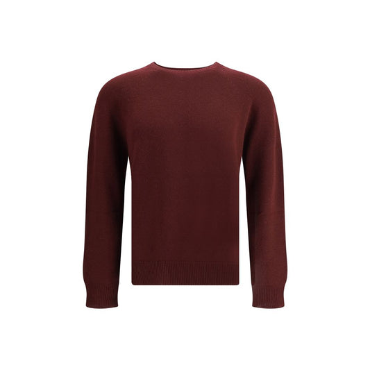 Jil Sander Bordeaux Fleece Wool Sweatshirt, seamless design with ribbed crew neck, cuffs, and hem, perfect for minimalist looks.