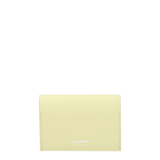 Yellow Jil Sander cardholder, leather with logo, 3 slots, button closure, casual style, 7.5×10 cm, lemon secondary color.